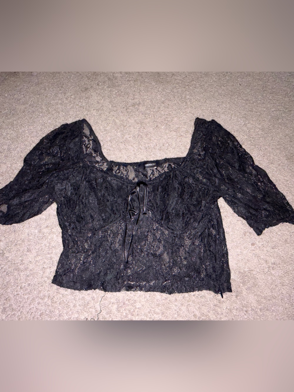 Forever 21 Black Lace Tie-Front Peasant Crop Top
